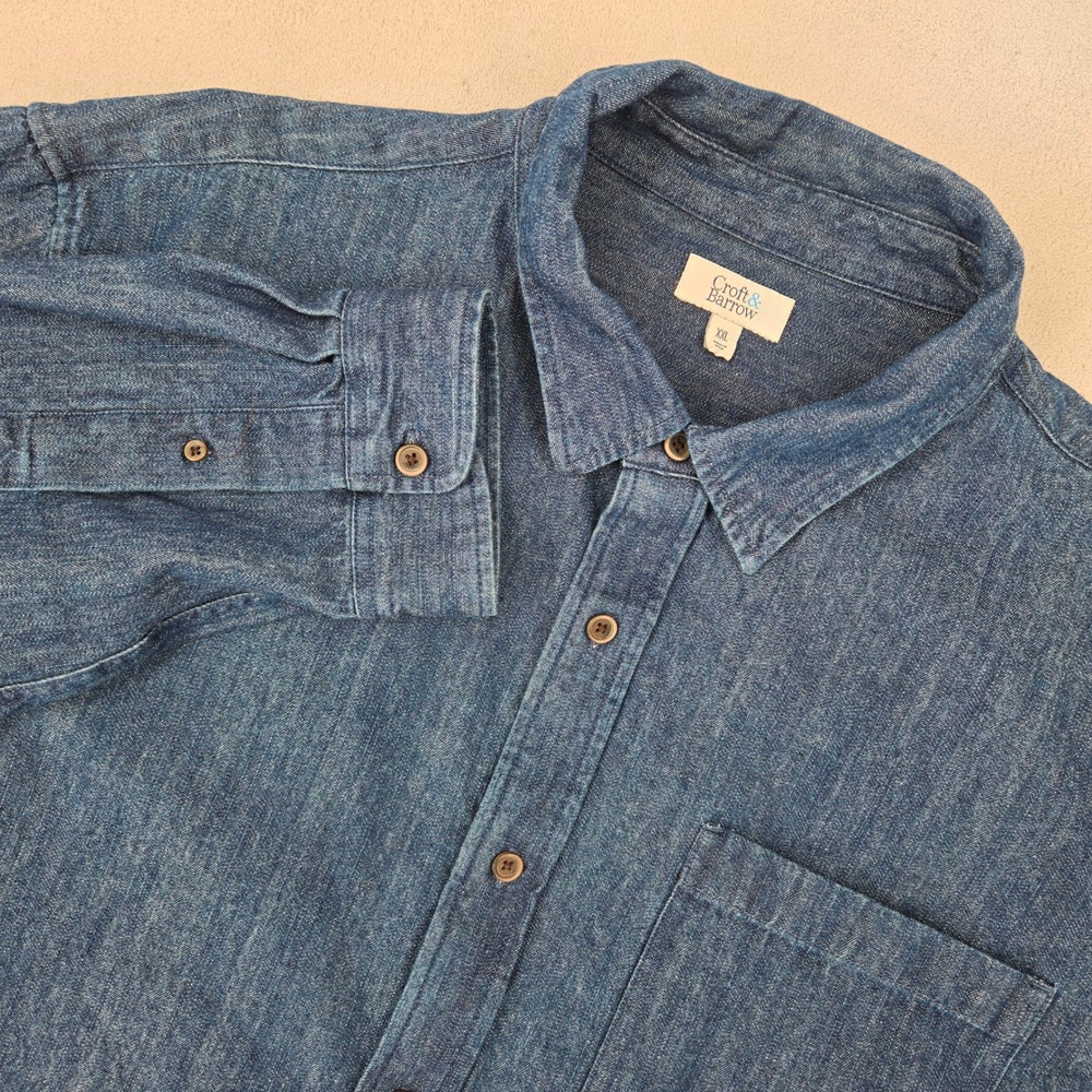 Croft & Barrow Mens XXL Blue Denim Button Down Shirt Classic Workwear Pocket